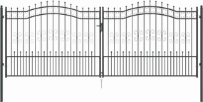 vidaXL Kerítéskapu Lándzsa Tetejével zárral Szürke 404 x 150 cm Acél