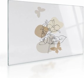 Üveg kép - Bézs virágok pillangóval N⁰1 (70x50 cm)