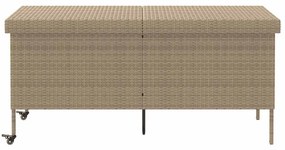 bézs polyrattan kerti tárolóláda kerekekkel 160x55x75 cm