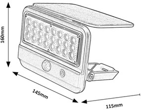 Rabalux 77040 - FLAXTON LED 7W 3,7V IP54 napelemes fali lámpa, fekete