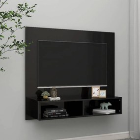Magasfényű fekete fali forgácslap tv-szekrény 102x23,5x90 cm