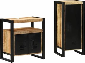 vidaXL Fürdőszoba bútor szett 2 pcs Barna és fekete Tömör Mangófát