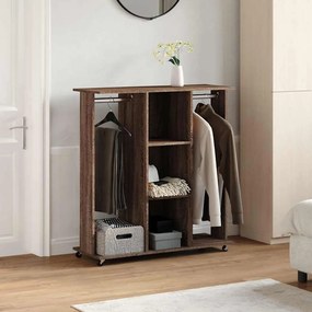barna tölgy szerelt fa ruhásszekrény kerékkel 102 x 38 x 110 cm