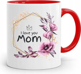 Piros Ajándék Bögre Anyukáknak I Love You Mom fényképes nyomattal
