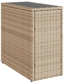 bézs polyrattan kerti kisasztal üveg asztallappal 58x27,5x55 cm