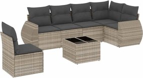 vidaXL 7 részes világosszürke polyrattan kerti ülőgarnitúra párnákkal
