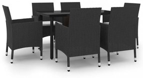 7 részes polyrattan és üveg kerti étkezőgarnitúra párnákkal