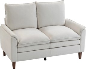 HOMCOM 146 cm-es 2 személyes kanapé, modern chenille, kettős rétegű párnázás, zsebrugós ülés, mély ülés, magas háttámla – krémfehér | Aosom