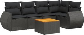 vidaXL 6 részes fekete polyrattan kerti ülőgarnitúra párnákkal