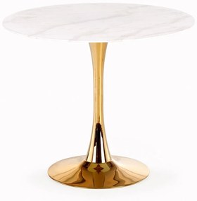 Asztal Houston 1349Arany, Fehér márvány, 75cm, Edzett üveg, Fém