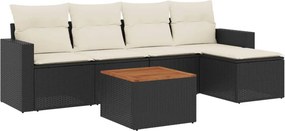 vidaXL 6 részes fekete polyrattan kerti ülőgarnitúra párnákkal