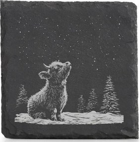 Kő alátét bögre alá x4 Díszes borjú tehén Karácsonyi hó