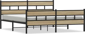 vidaXL sonoma tölgy színű fém ágykeret matrac nélkül 180 x 200 cm