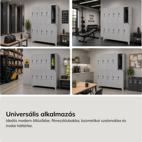 Munkaruhásszekrény, rekeszes, perforált, 10 rekesz, szürke, 1360x1720x450 mm: BARTEK PRO