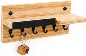 Fali kulcstartó polc 6 akasztóval – Wood Expert fa rendszerező 30cm