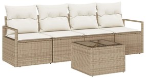 vidaXL Kanapé Szett párnával tárolóval 5 pcs Beige és krém polirattan