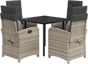 vidaXL 5részes világosszürke polyrattan kerti étkezőgarnitúra párnával