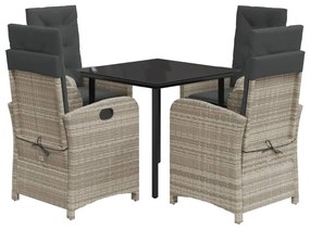 vidaXL 5részes világosszürke polyrattan kerti étkezőgarnitúra párnával