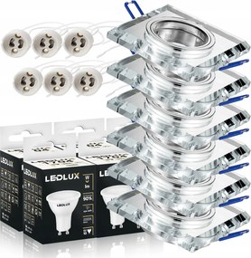 6x Négyzet alakú üveg halogén lámpatest GU10 Led izzó 5,5W 3 Szín