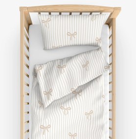 Goldea gyermek pamut ágyneműhuzat kiságyba - latte masnik és csíkok 90 x 120 és 40 x 60 cm