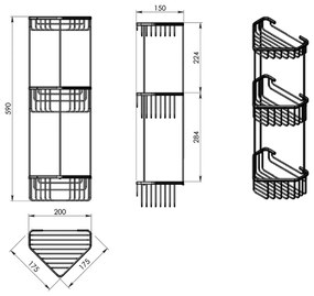 GEDY 2484 Smart háromszintes sarokpolc 20 x 59 x 15 cm, ezüst