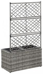 szürke rácsos polyrattan magaságyás 2 kaspóval 58 x 30 x 107 cm