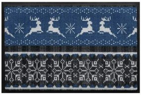 Kék rénszarvasos pulóver prémium karácsonyi lábtörlő (Válassz méretet: 100*70)