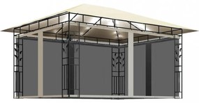 krémszínű pavilon szúnyoghálóval/LED fényfüzérrel 4x3x2,73 m