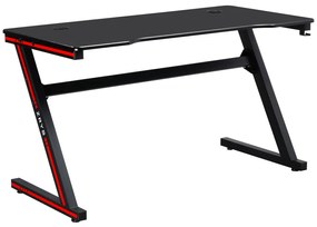 Gamer asztal/számítógépasztal, fekete/piros, MACKENZIE 140cm