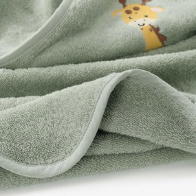 Goldea gyermek frottír fördőlepedő csuklyás - zsiráf zsályaszínű alapon 100 x 100 cm