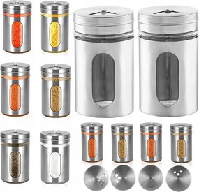 Fűszertartó Tégely Üveg Rozsdamentes Acél 12 Db Átlátszó