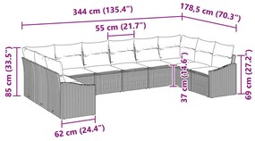 10 részes kertkanapé szett párnákkal bézs poli rattan