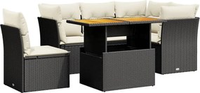 vidaXL 5 részes fekete polyrattan kerti kanapészett párnákkal