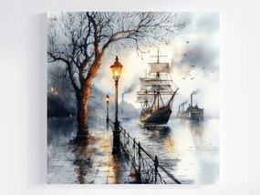 Vászonkép Canvas Város Kikötő Csatorna Sétány Hajó Vitorlás 40x40