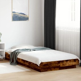 füstös tölgy színű szerelt fa ágykeret LED-del 75x190 cm
