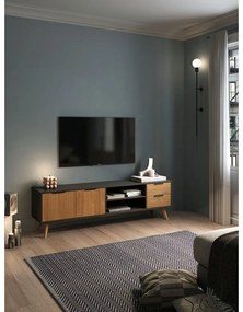Fekete-natúr színű borovi fenyő TV-állvány 180x53 cm Lavis – Marckeric
