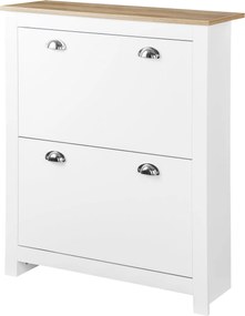 HOMCOM Keskeny Cipőszekrény Előszobai Cipőtároló 2 Lehajtható Fiókkal, Állítható Polcokkal 12 Pár Cipőhöz 79x23x90.5 cm Fehér | Aosom