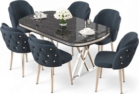 Zae étkezőgarnitúra, fekete márvány-króm, 168 cm – TR240CHR3099
