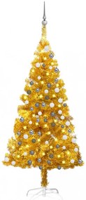 Aranyszínű PET műkarácsonyfa LED-ekkel és gömbszettel 120 cm