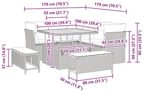 8 darabos kertkanapé szett párnákkal fekete poli rattan akác, 3 darabos kert étkező szett párnákkal fekete poli rattan akác