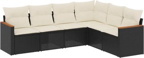 vidaXL 6 részes fekete polyrattan kerti ülőgarnitúra párnákkal
