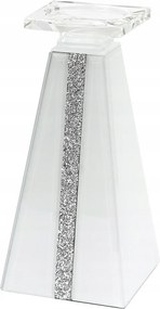 Üveg Gyertyatartó Fehér 24cm Glamour Pillér 25