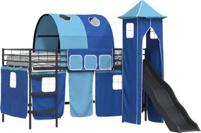 vidaXL Gyerekek Loft Ágykerete Fekete és Kék 79,5 x 200 cm Fém