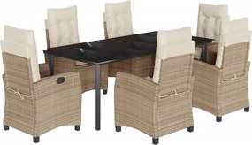 vidaXL 7 részes bézs polyrattan kerti étkezőgarnitúra párnákkal