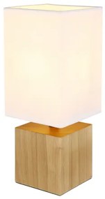 Globo 21628W Asztali lámpa natúr fa, fehér textil, fekete PVC kábel, billenőkapcsoló a kábelen, HxSzxM: 120x120x300mm, kábelhossz 1500mm, nem tartozék: 1x E27 7W 230V