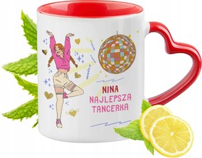 Piros bögre szív alakú füllel Nina-nak ajándékba