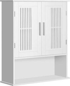 Kleankin Fali Fürdőszoba Szekrény - Többfunkciós Függő Tároló 2 Rácsos Ajtóval és Állítható Polccal 60x20x70 cm - Fehér | Aosom