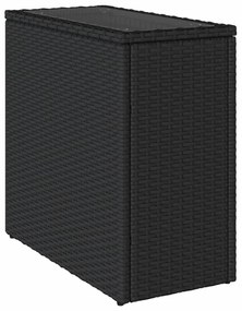 fekete polyrattan üveglapos kerti kisasztal 58 x 27,5 x 55 cm