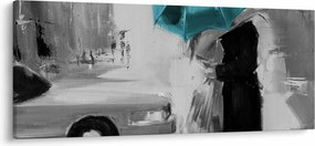 Kép - Szerelmes pár esernyővel, kék (120x50 cm)