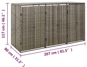szürke polyrattan hármas kerekeskuka tárolófészer 207x80x117 cm